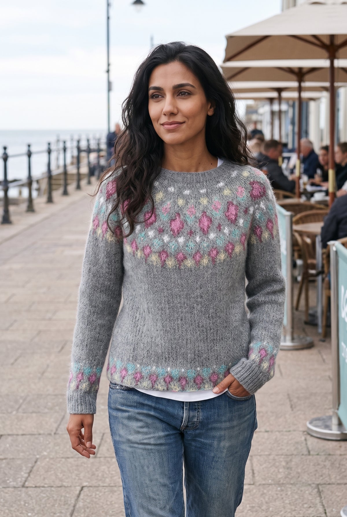 Nordic Ribbed Knit Sweater in Gray — lifestyle