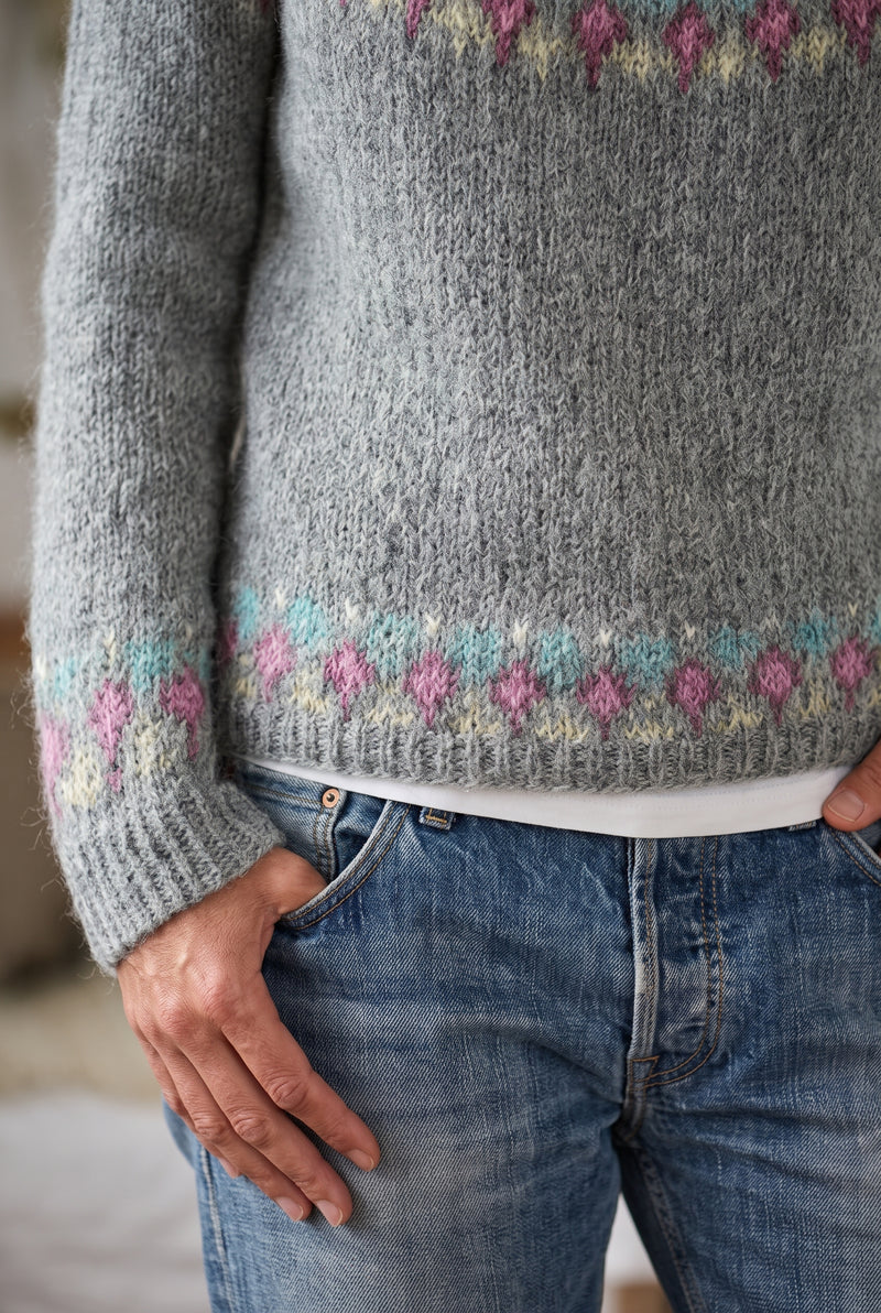 Nordic Ribbed Knit Sweater in Gray — studio angle