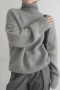 Oversized Ribbed Turtleneck Sweater in Gray — detail