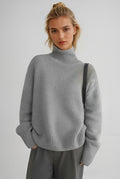 Oversized Ribbed Turtleneck Sweater in Gray — front view