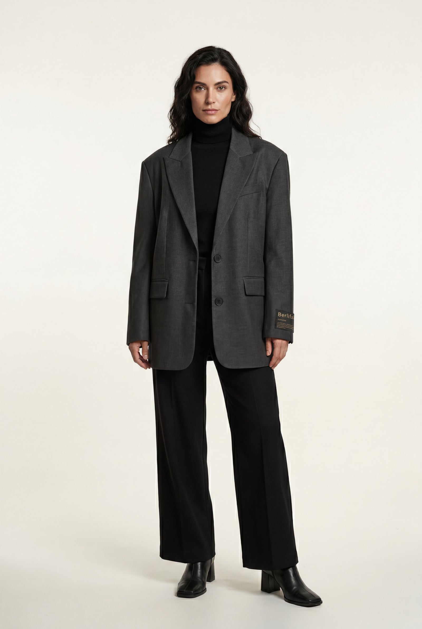 Gray Oversized Single-breasted Blazer with Patch Detail - Blazers - Photo 2