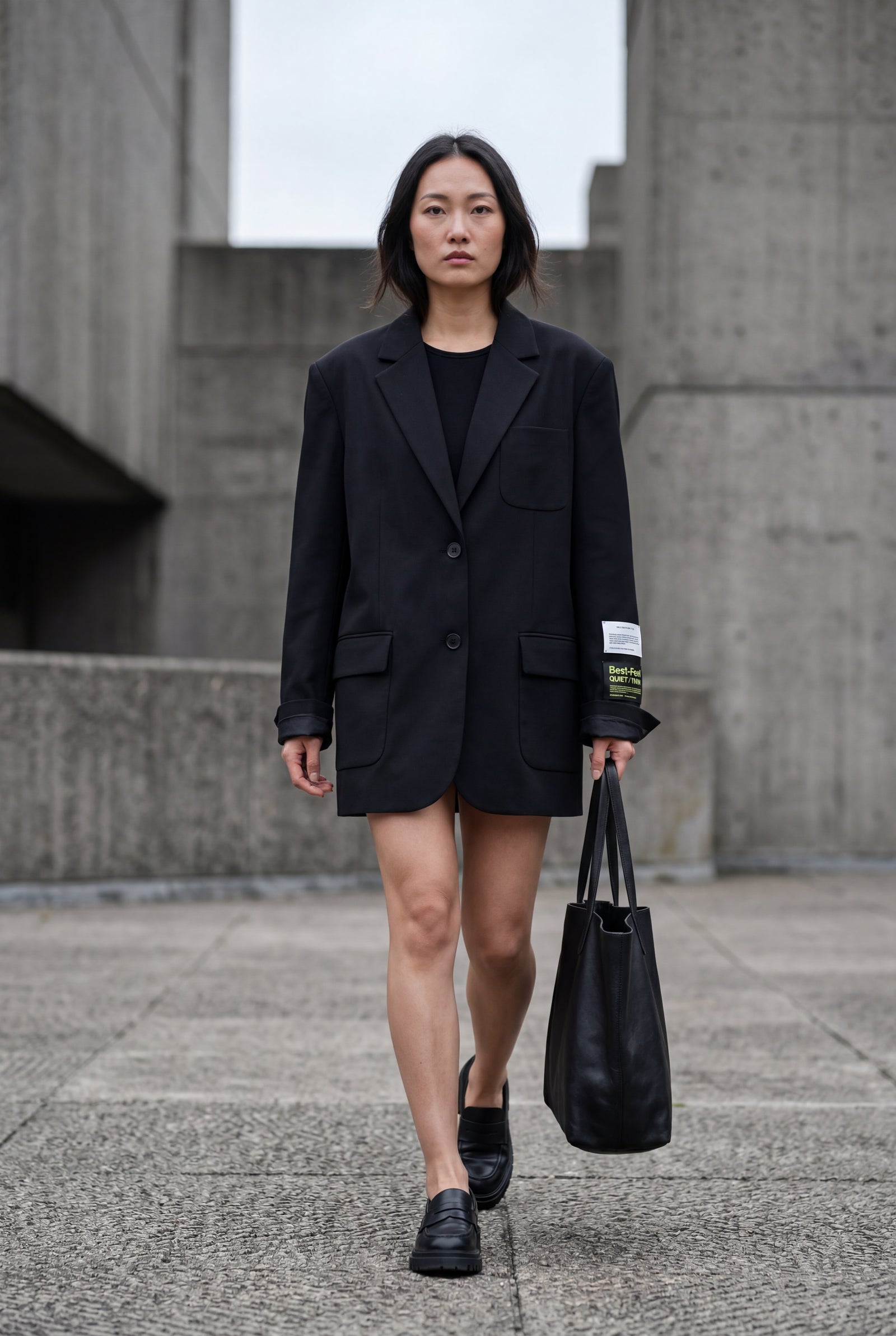 Black Oversized Single-breasted Blazer with Patch Detail - Blazers - Photo 5