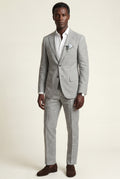 Gray Pastel Slim Fit Two-piece Suit with Notched Lapel - Two-piece suits - Photo 11