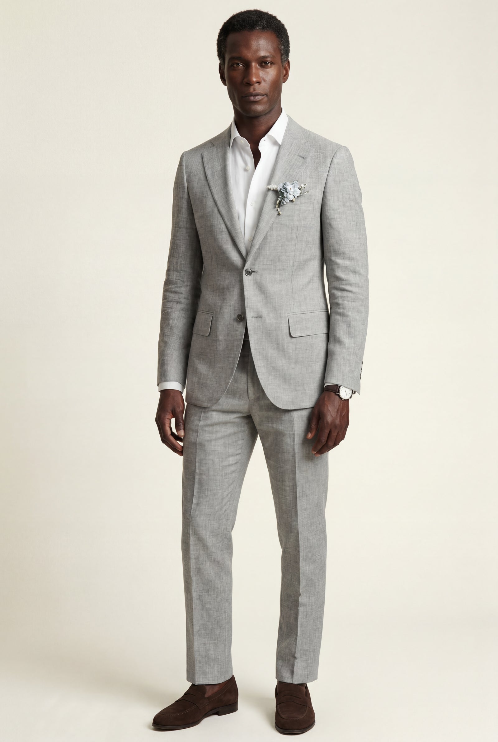 Gray Pastel Slim Fit Two-piece Suit with Notched Lapel - Two-piece suits - Photo 11