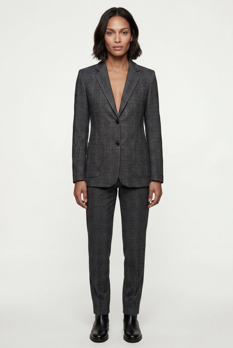 Gray Plaid Tailored Single-breasted Blazer with Notched Lapel - Plaid blazer - Photo 1
