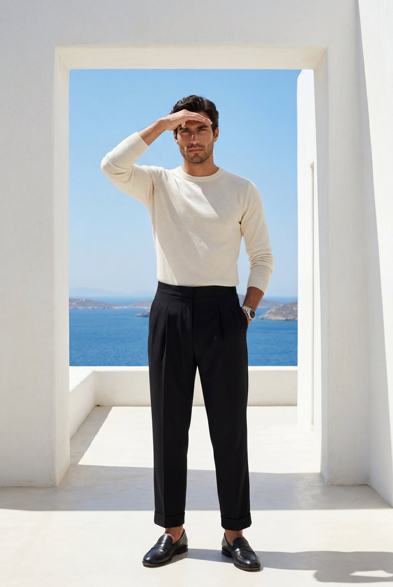 Black Pleated Straight Leg Tailored Dress Trousers - Straight leg trousers - Photo 12