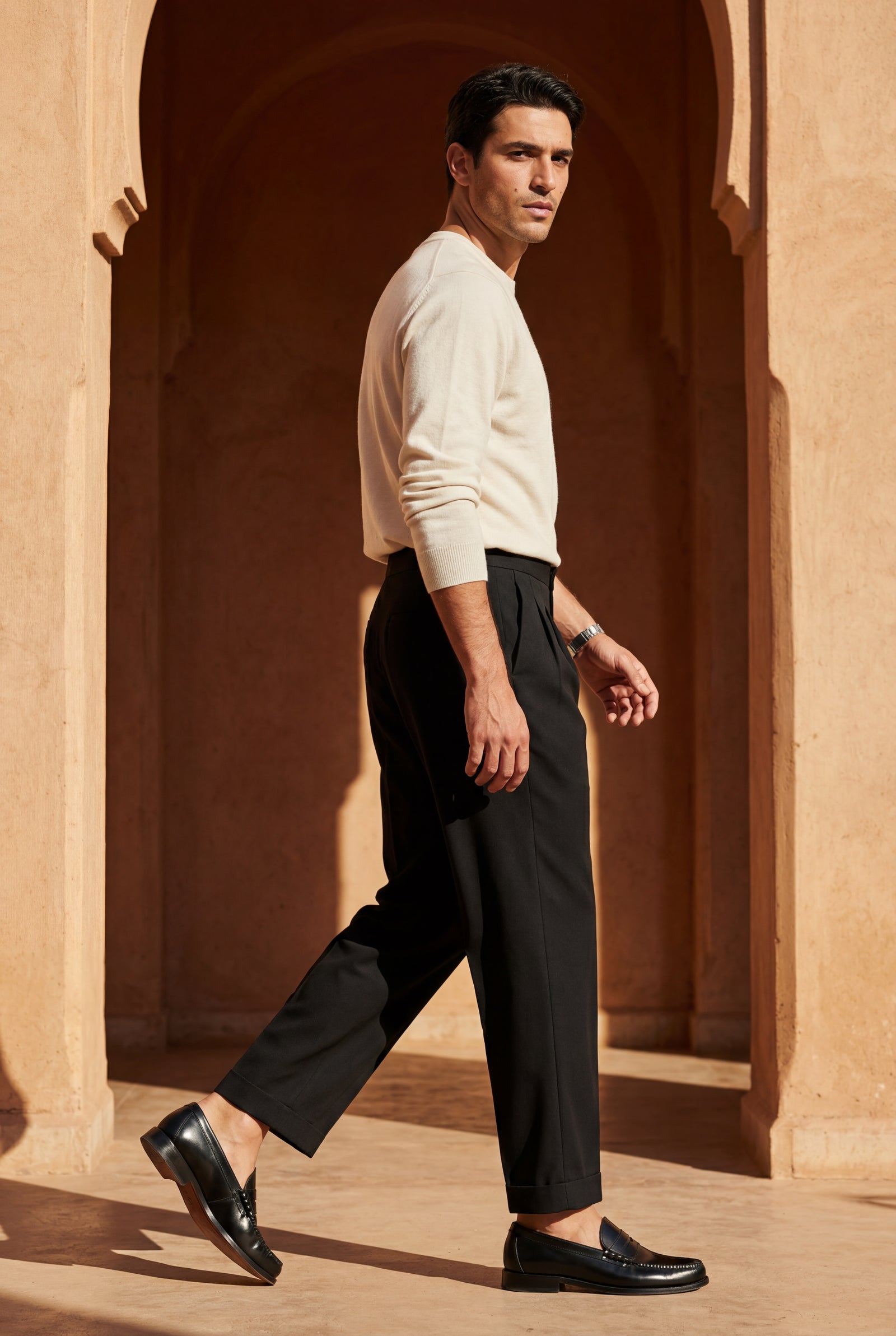 Black Pleated Straight Leg Tailored Dress Trousers - Straight leg trousers - Photo 5