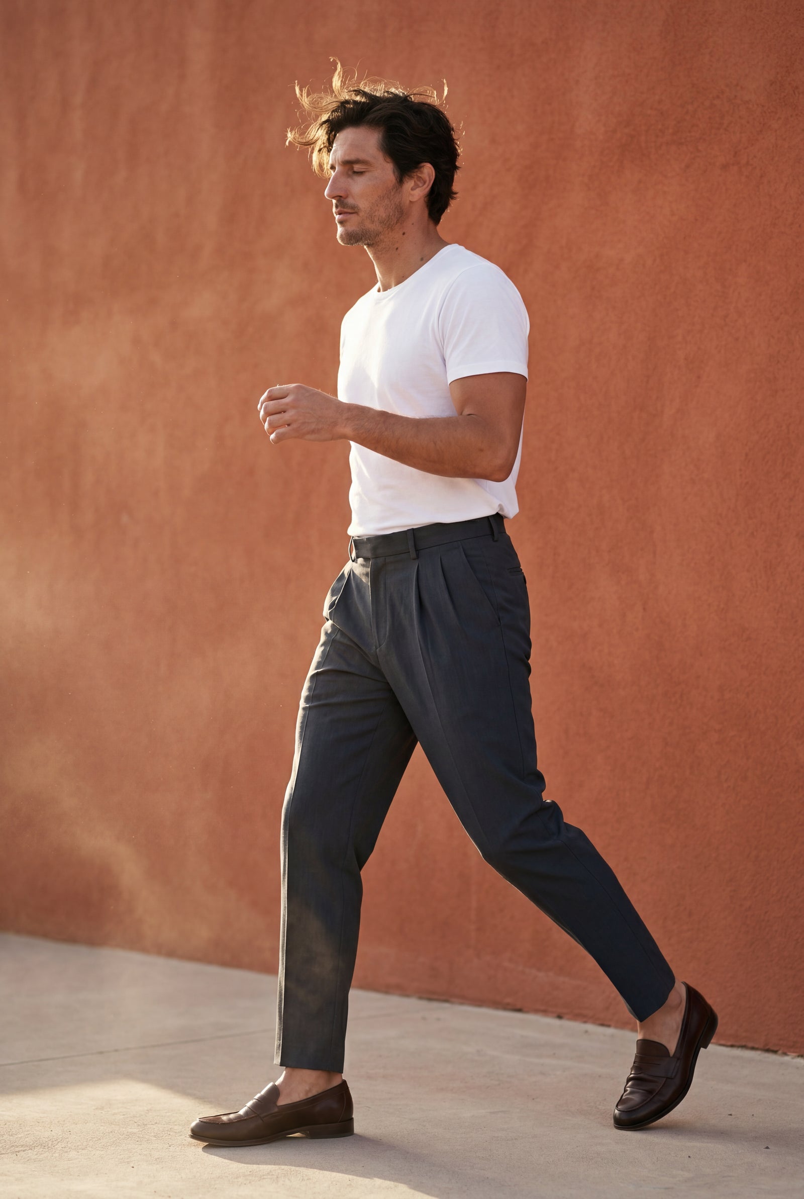 Gray Pleated Straight Leg Tailored Dress Trousers - Straight leg trousers - Photo 8
