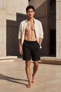 Black Relaxed Drawstring Above-knee Casual Shorts - Photo 10
