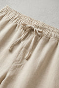Beige Relaxed Drawstring Above-knee Casual Shorts - Photo 7