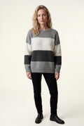 Gray Relaxed Fit Fuzzy Striped Crewneck Sweater - Sweaters - Photo 3