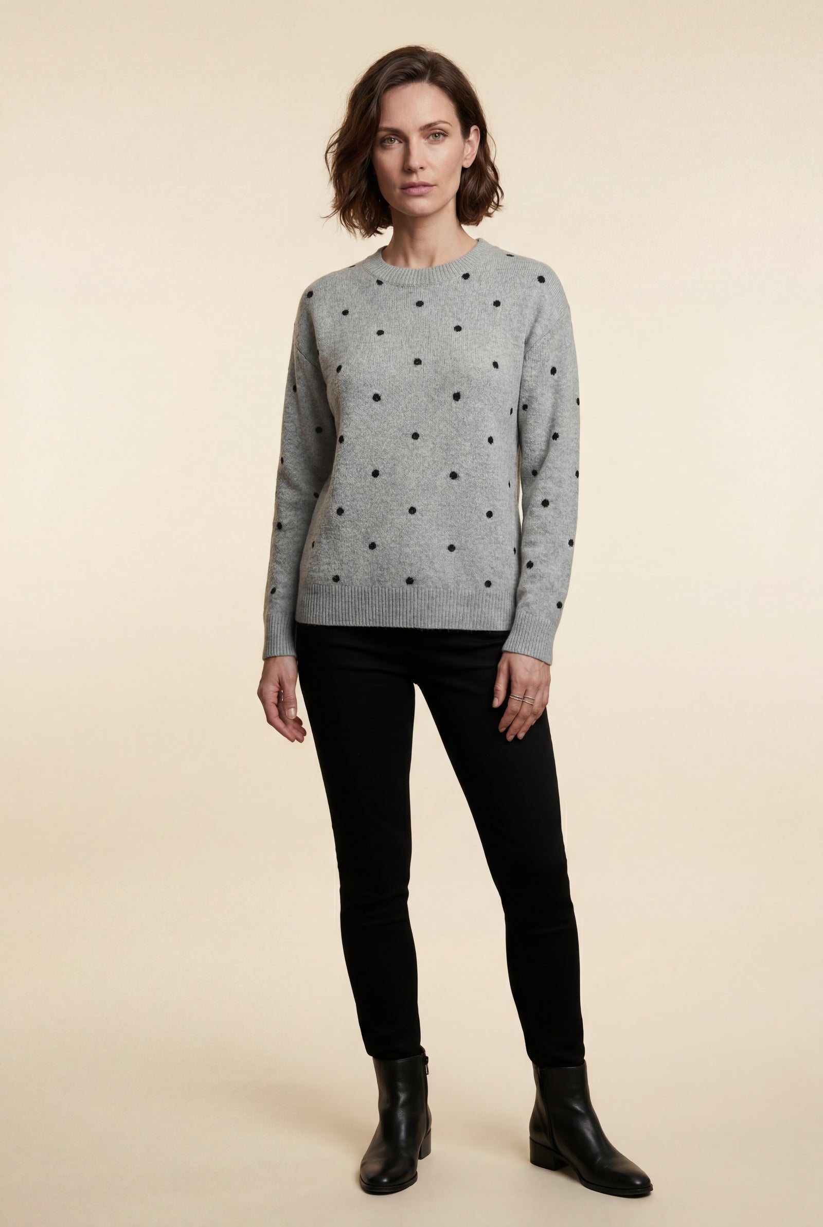 Gray Relaxed Fit Polka Dot Crewneck Sweater - Relaxed sweater - Photo 1