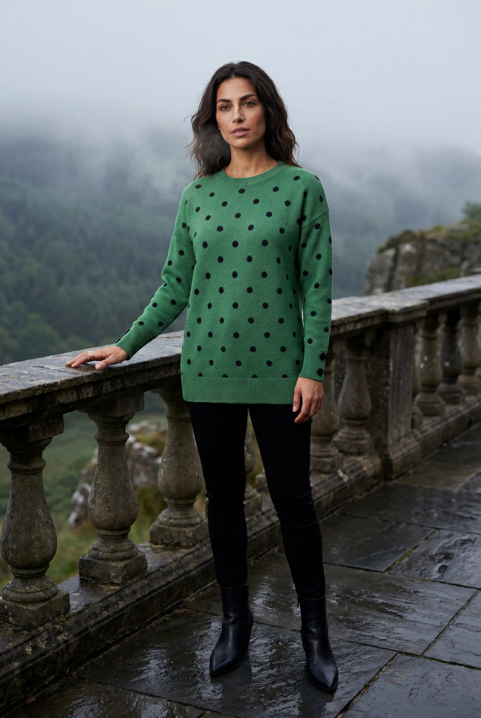 Green Relaxed Fit Polka Dot Crewneck Sweater - Relaxed sweater - Photo 6