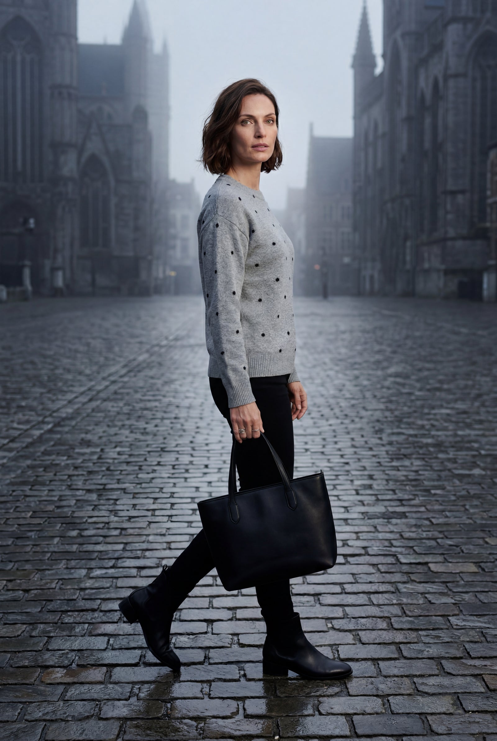 Gray Relaxed Fit Polka Dot Crewneck Sweater - Relaxed sweater - Photo 7