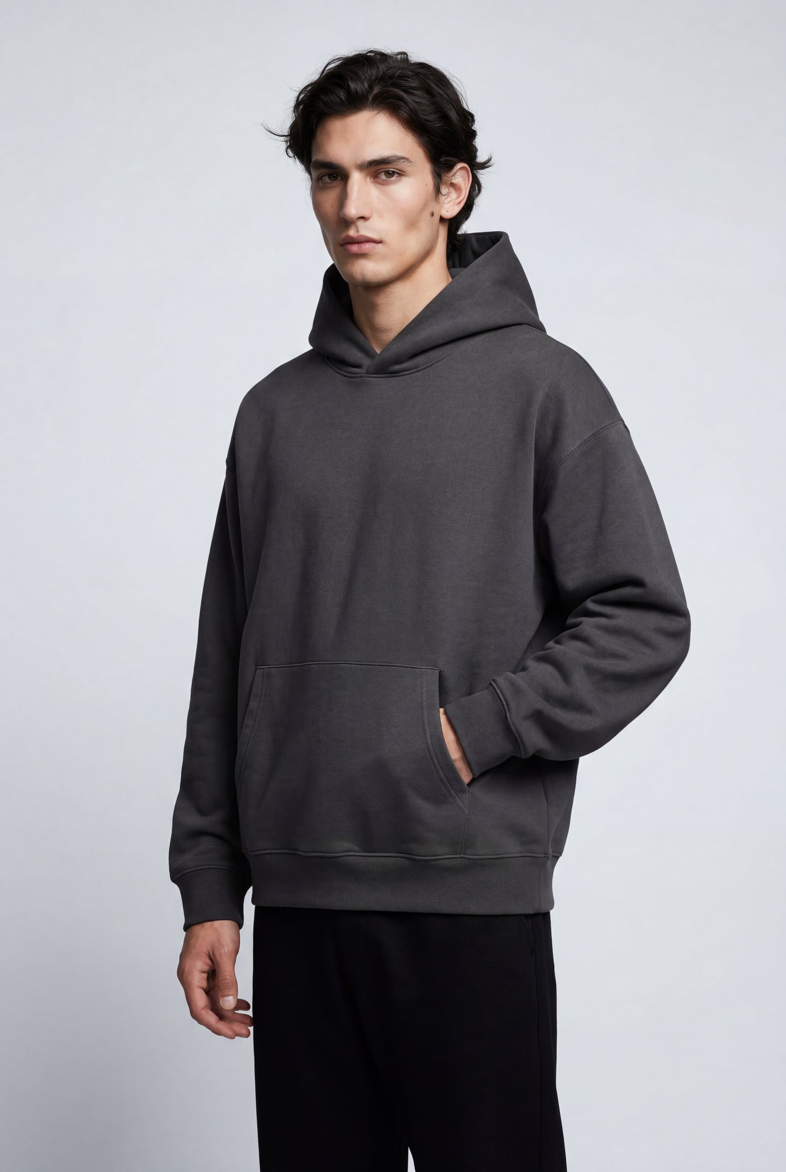 Gray Relaxed Fit Pullover Hoodie with Kangaroo Pocket - Hoodies - Photo 2