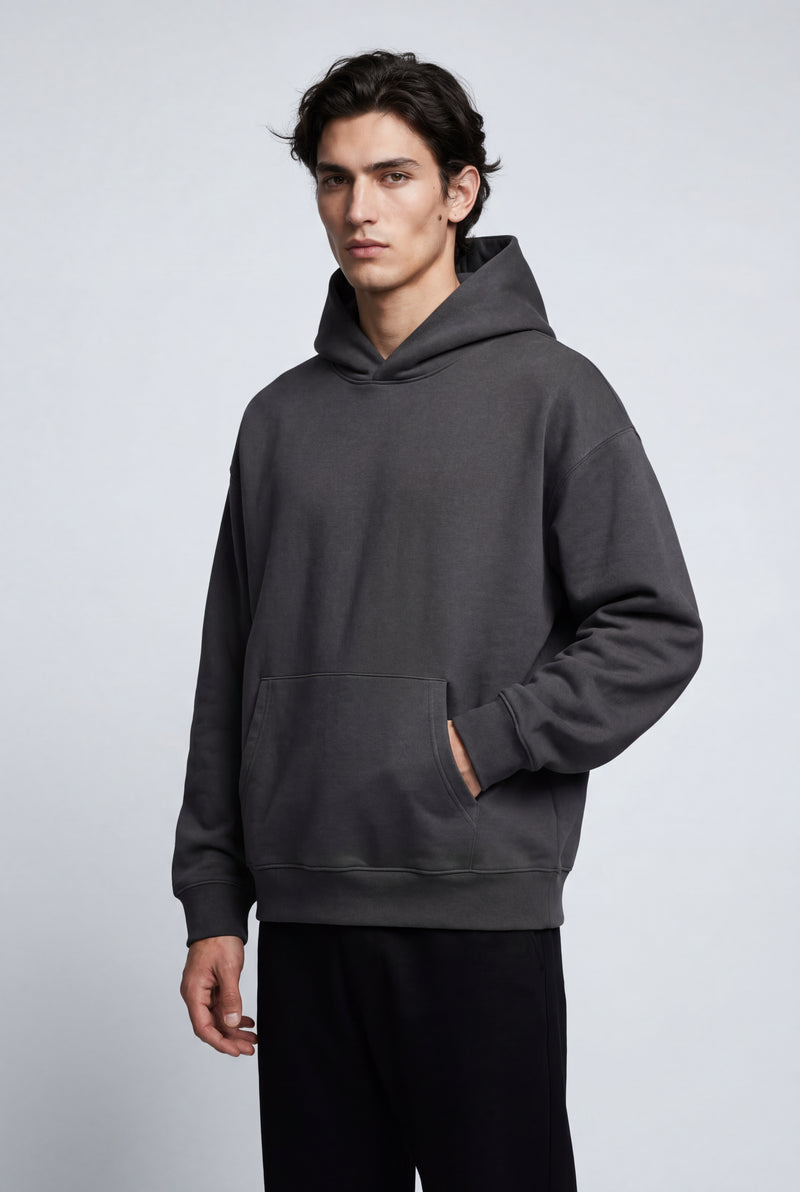 Gray Relaxed Fit Pullover Hoodie with Kangaroo Pocket - Hoodies - Photo 2