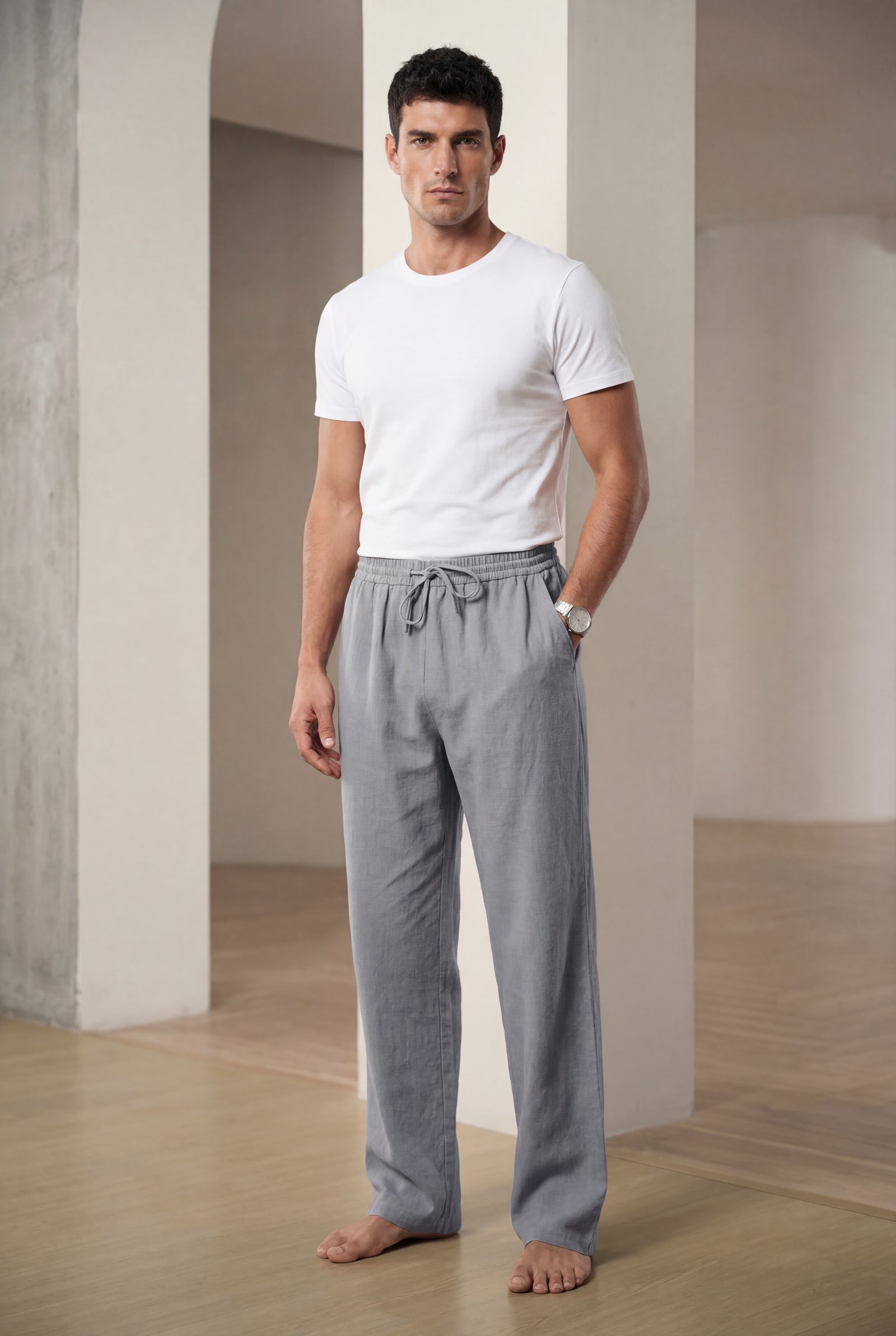 Gray Relaxed Straight-leg Drawstring Trousers - Relaxed fit trousers - Photo 5