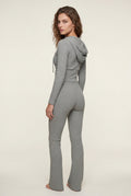 Gray Ribbed Cropped Hoodie and Flared Pants Set - Cropped set - Photo 4