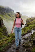 Pink Ribbed Mock Neck Sleeveless Top with Curved Hem - Mock neck tops - Photo 12
