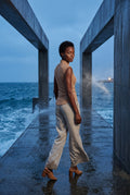 Nude Ribbed Mock Neck Sleeveless Top with Curved Hem - Mock neck tops - Photo 19