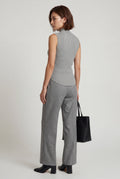 Gray Ribbed Mock Neck Sleeveless Top with Curved Hem - Mock neck tops - Photo 4