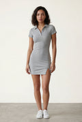Gray Ribbed Polo Button-placket Bodycon Mini Dress - Photo 4