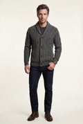 Gray Shawl Collar Cable Button Cardigan - Knit cardigans - Photo 1
