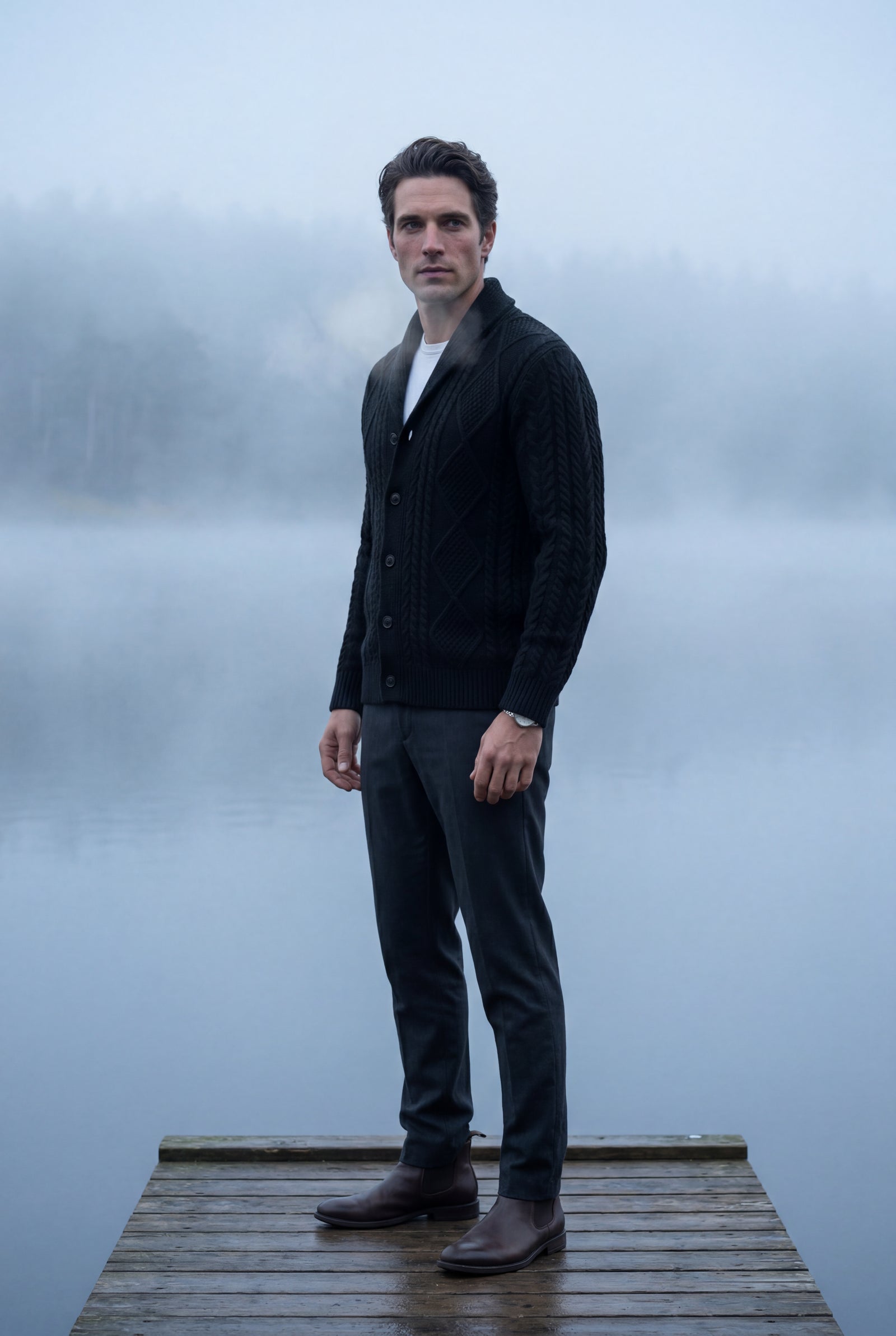 Black Shawl Collar Cable Button Cardigan - Knit cardigans - Photo 12