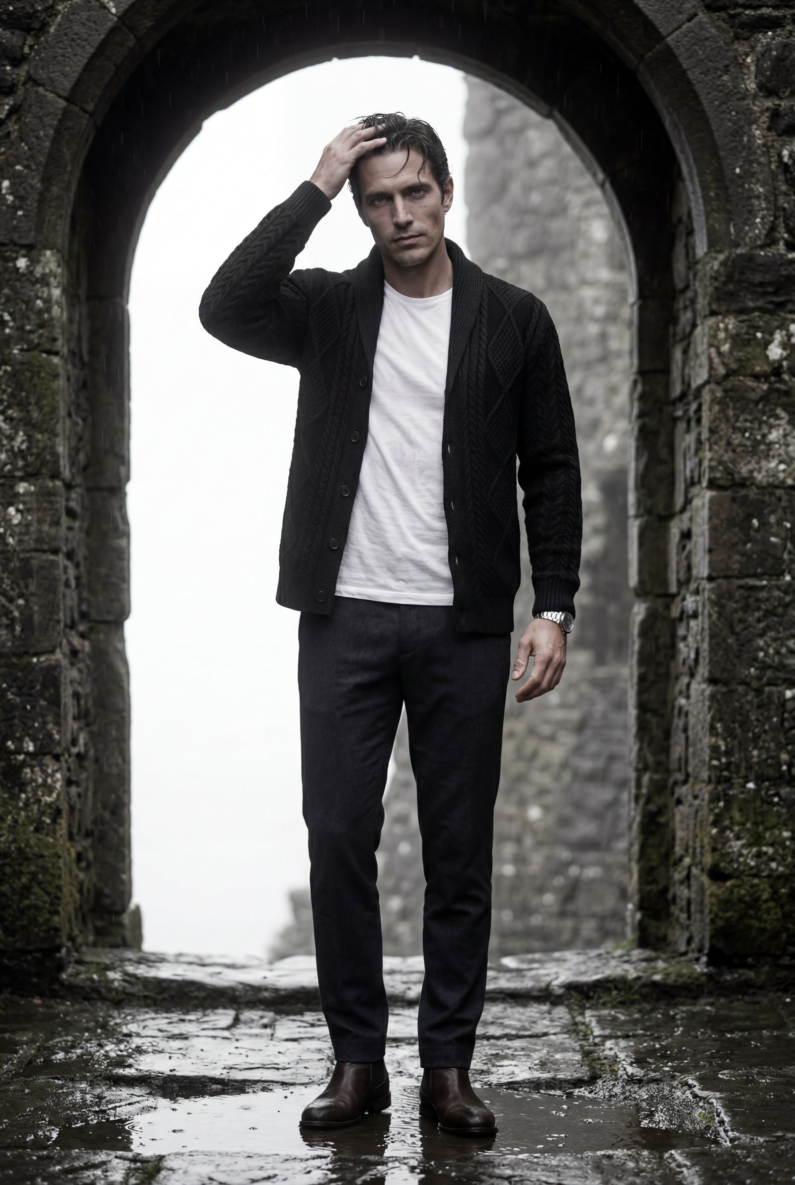 Black Shawl Collar Cable Button Cardigan - Knit cardigans - Photo 14