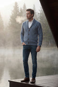 Steel Blue Shawl Collar Cable Button Cardigan - Knit cardigans - Photo 15