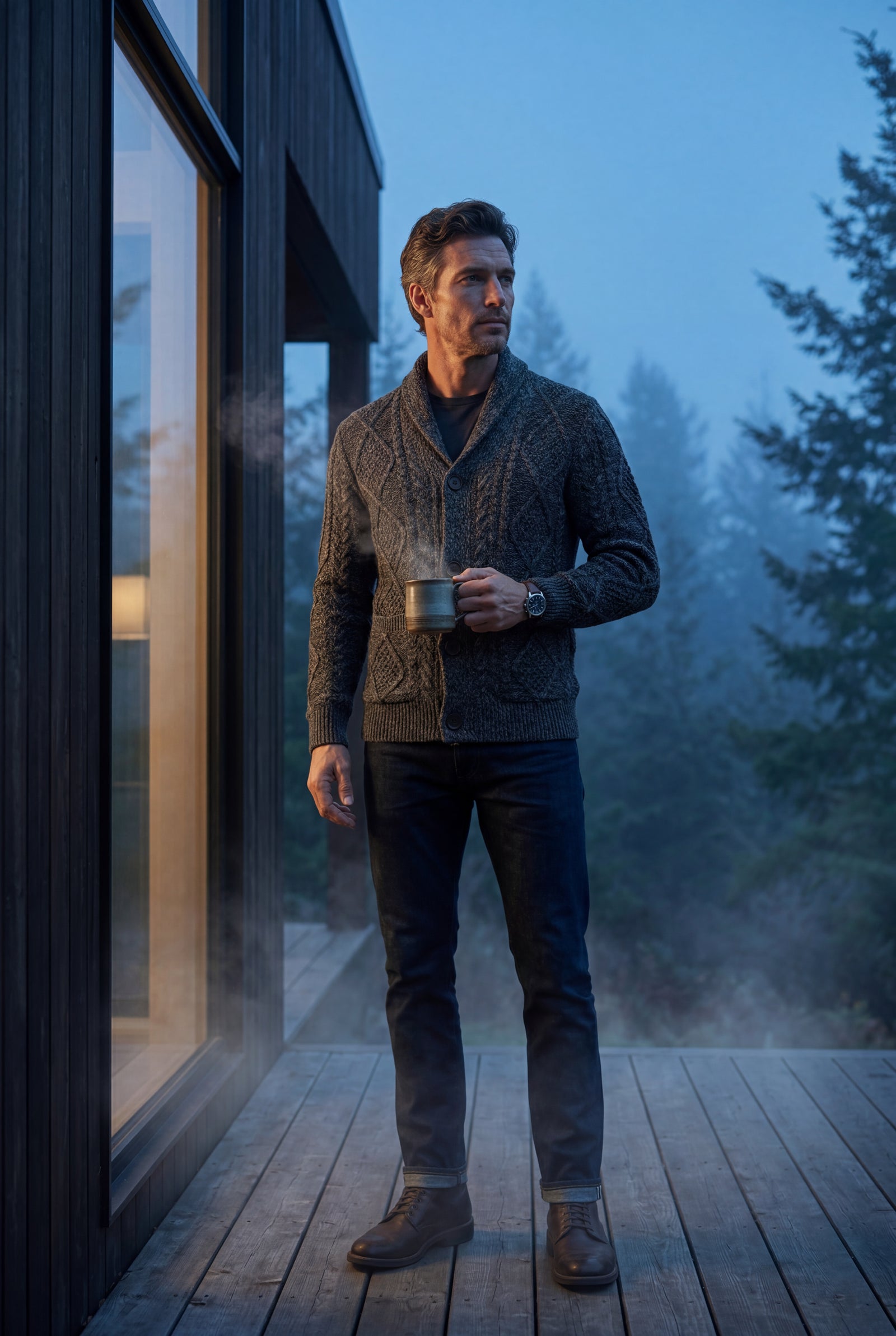 Gray Shawl Collar Cable Button Cardigan - Knit cardigans - Photo 7