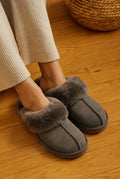 Shearling Open-Back Slippers in Gray — detail