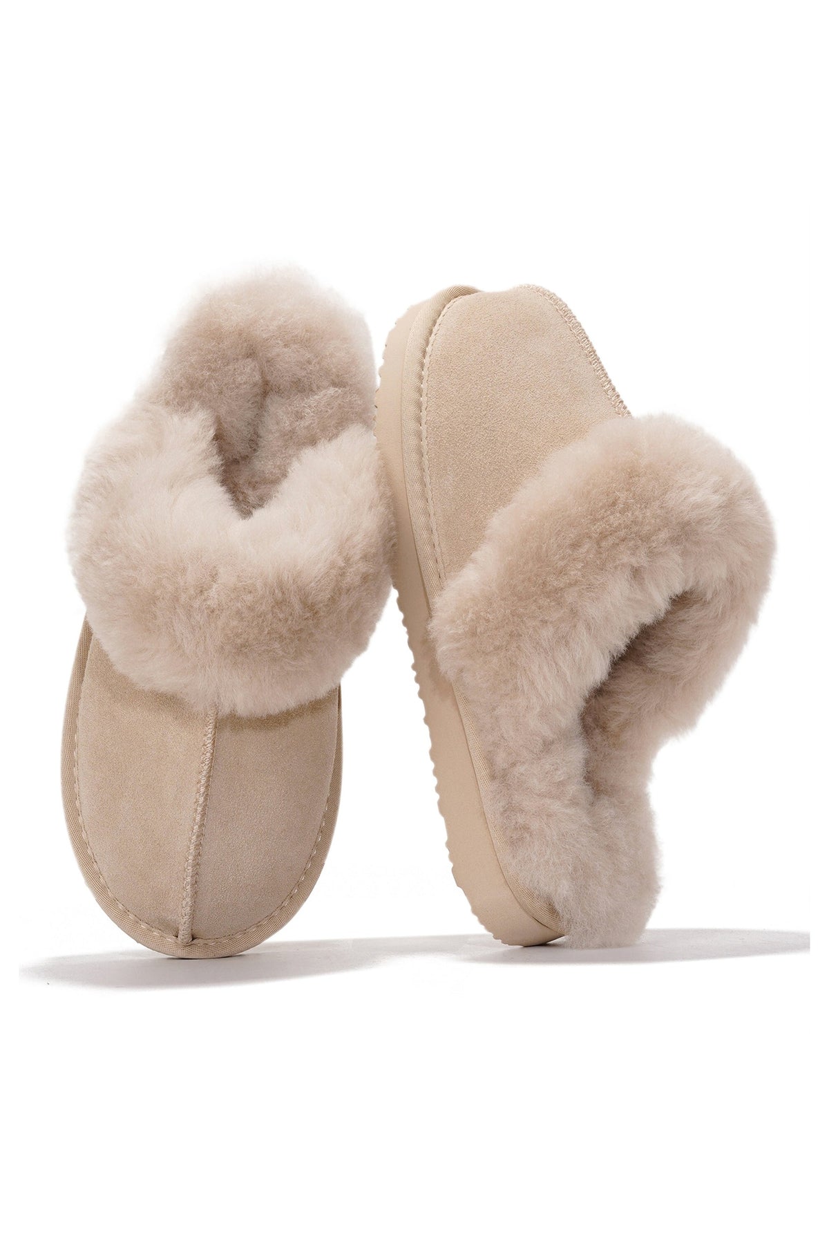 Shearling Open-Back Slippers in Gray — other