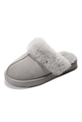 Shearling Open-Back Slippers in Gray — front view