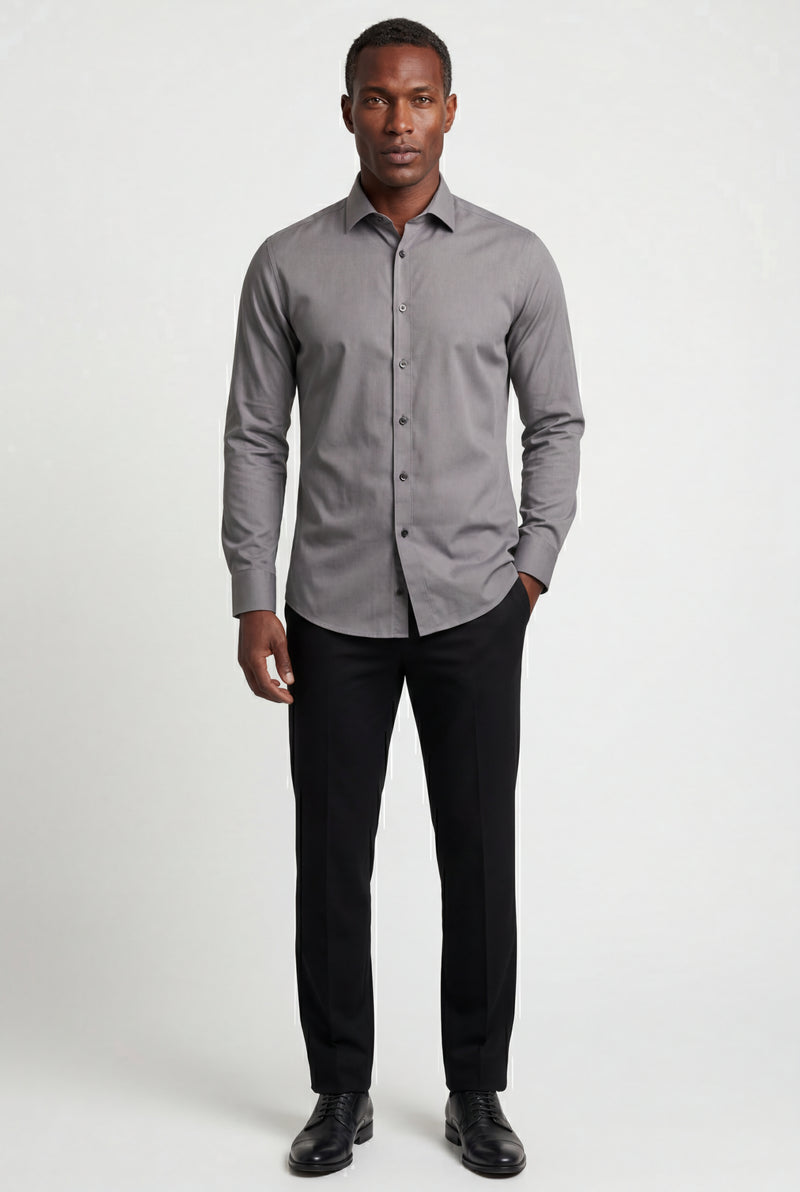 Gray Slim Fit Classic Collar Button-up Shirt - Casual Shirts - Photo 2