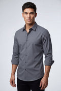 Gray Slim Fit Classic Collar Long Sleeve Button-up Shirt - Casual Shirts - Photo 1
