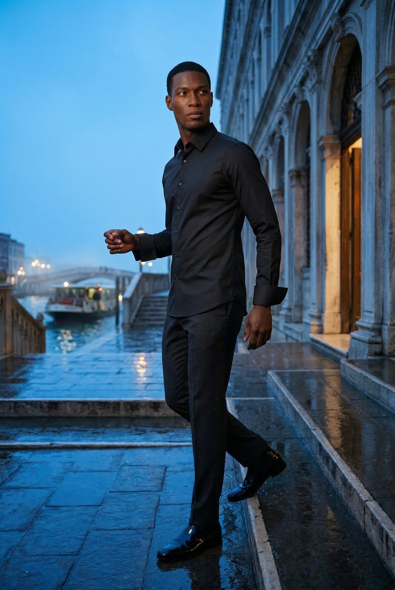 Black Slim Fit Classic Collar Long Sleeve Button-up Shirt - Casual Shirts - Photo 5