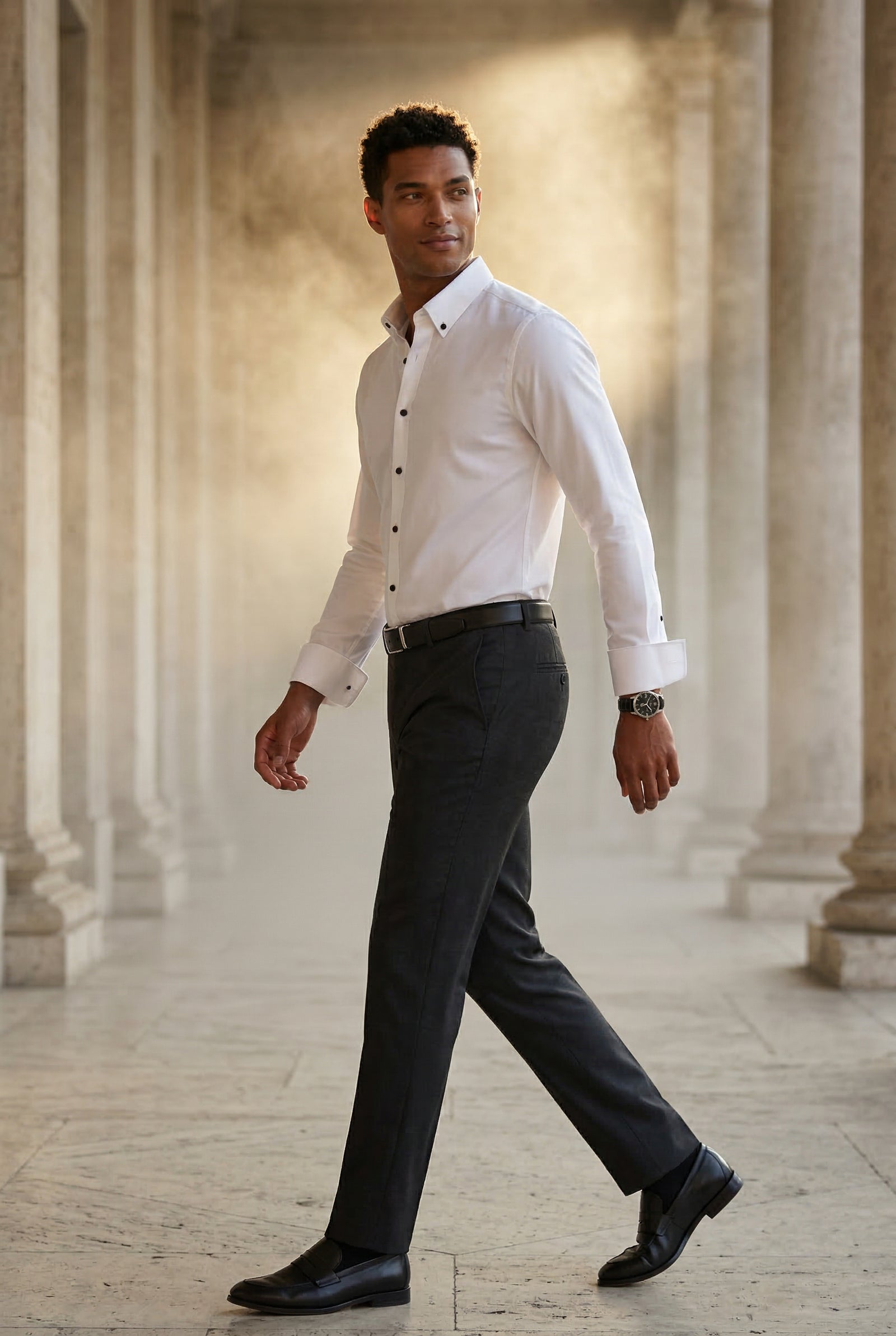 White Slim Fit Classic Collar Long Sleeve Button-up Shirt - Casual Shirts - Photo 6