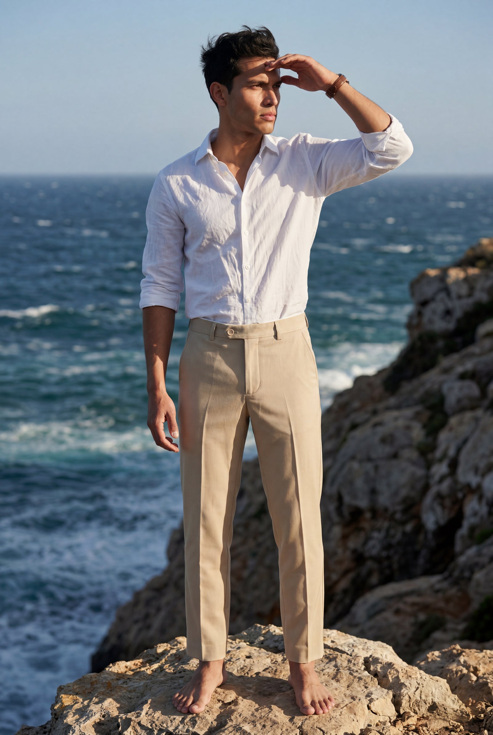 Beige Slim Fit Mid Grey Tailored Trousers with Tapered Leg - Slim fit trousers - Photo 7