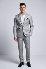 Gray Slim Fit Single-breasted Blazer with Notch Lapel - Slim fit blazer - Photo 1