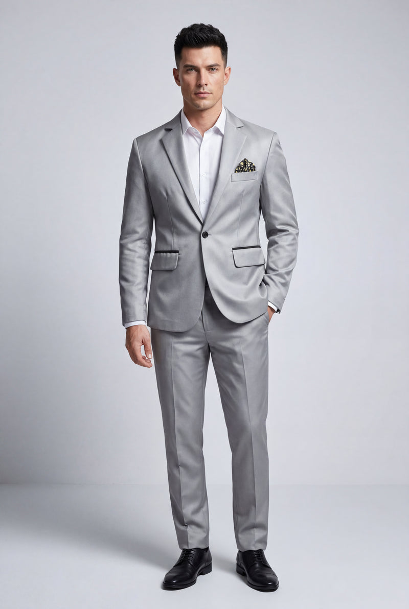 Gray Slim Fit Single-breasted Blazer with Notch Lapel - Slim fit blazer - Photo 1
