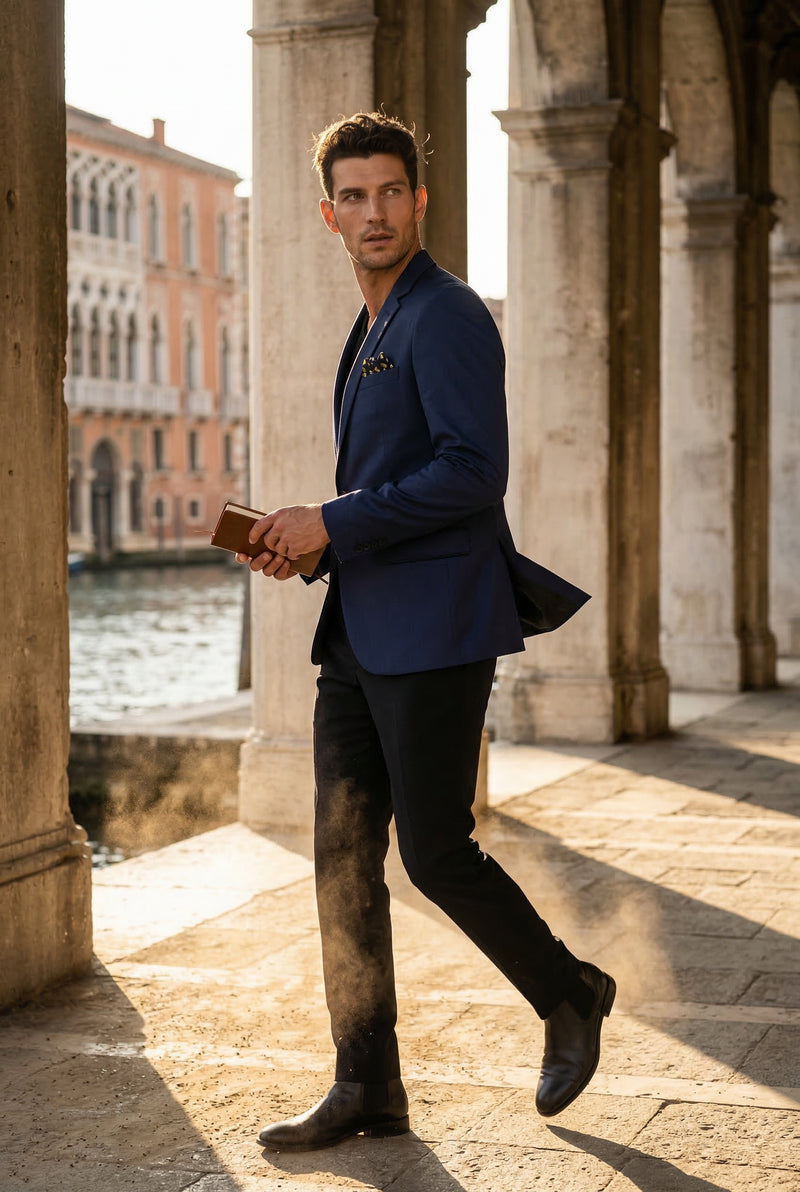 Navy Blue Slim Fit Single-breasted Blazer with Notch Lapel - Slim fit blazer - Photo 3