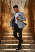 Gray Slim Fit Single-breasted Blazer with Notch Lapel - Slim fit blazer - Photo 8