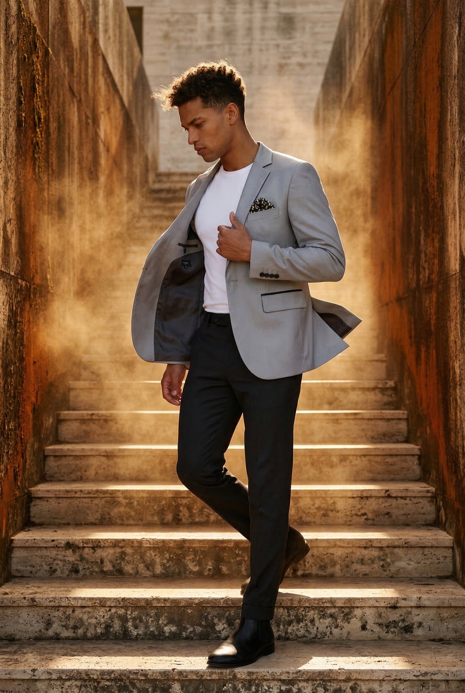 Gray Slim Fit Single-breasted Blazer with Notch Lapel - Slim fit blazer - Photo 8