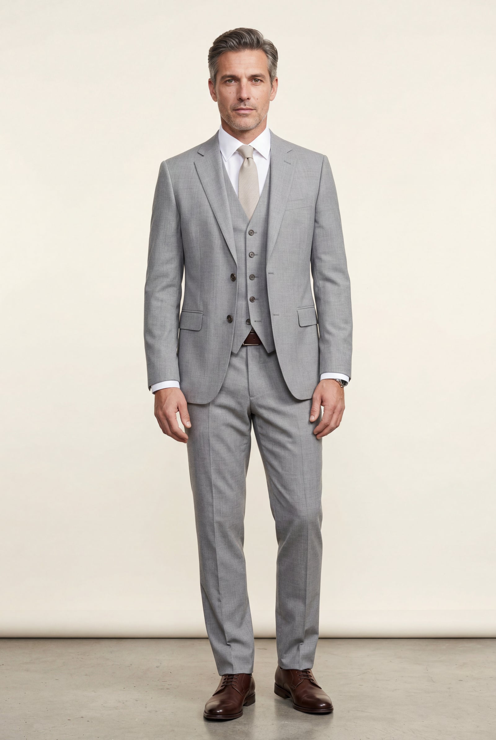 Gray Slim Fit Three-piece Tailored Formal Suit Set - Formal suits - Photo 11