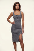 Gray Square Neck Front Slit Midi Tank Dress - Midi Dresses - Photo 2
