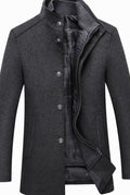 Stand-Collar Wool-Blend Overcoat in Gray — front view
