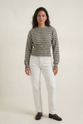 Gray Striped Button-front Cropped Cardigan with Cinched Hem - Photo 2