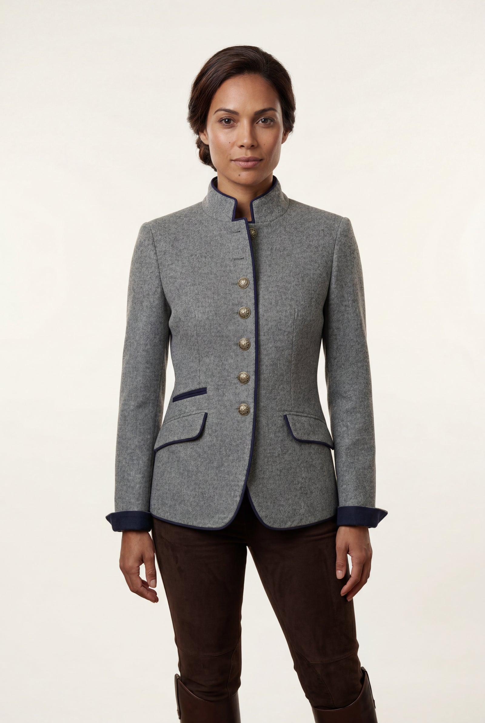 Gray Structured Riding Jacket with Contrast Piping - Structured jacket - Photo 5