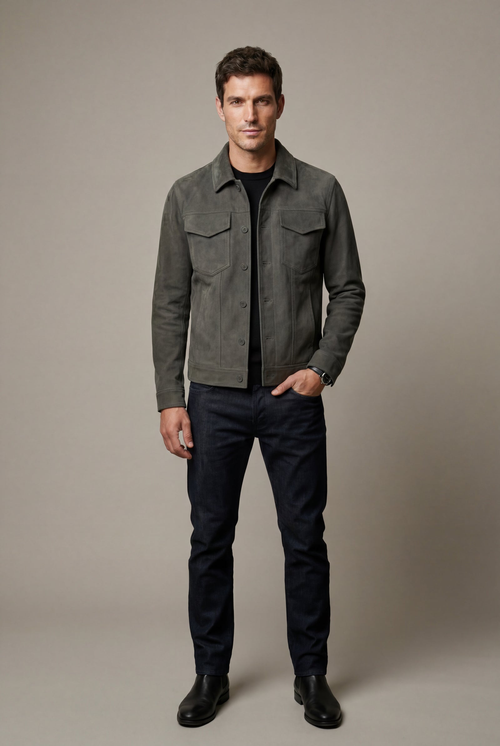 Gray Structured Trucker Jacket with Button Closure - Men's jackets - Photo 1